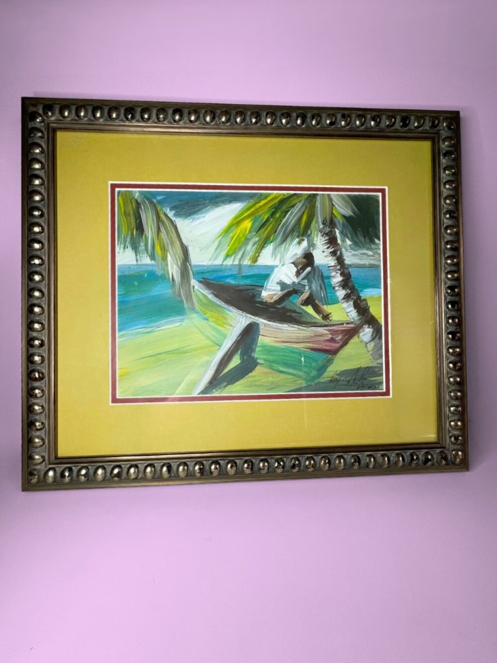 Framed Original Tropical Beach Painting Signed Artist Impressionist